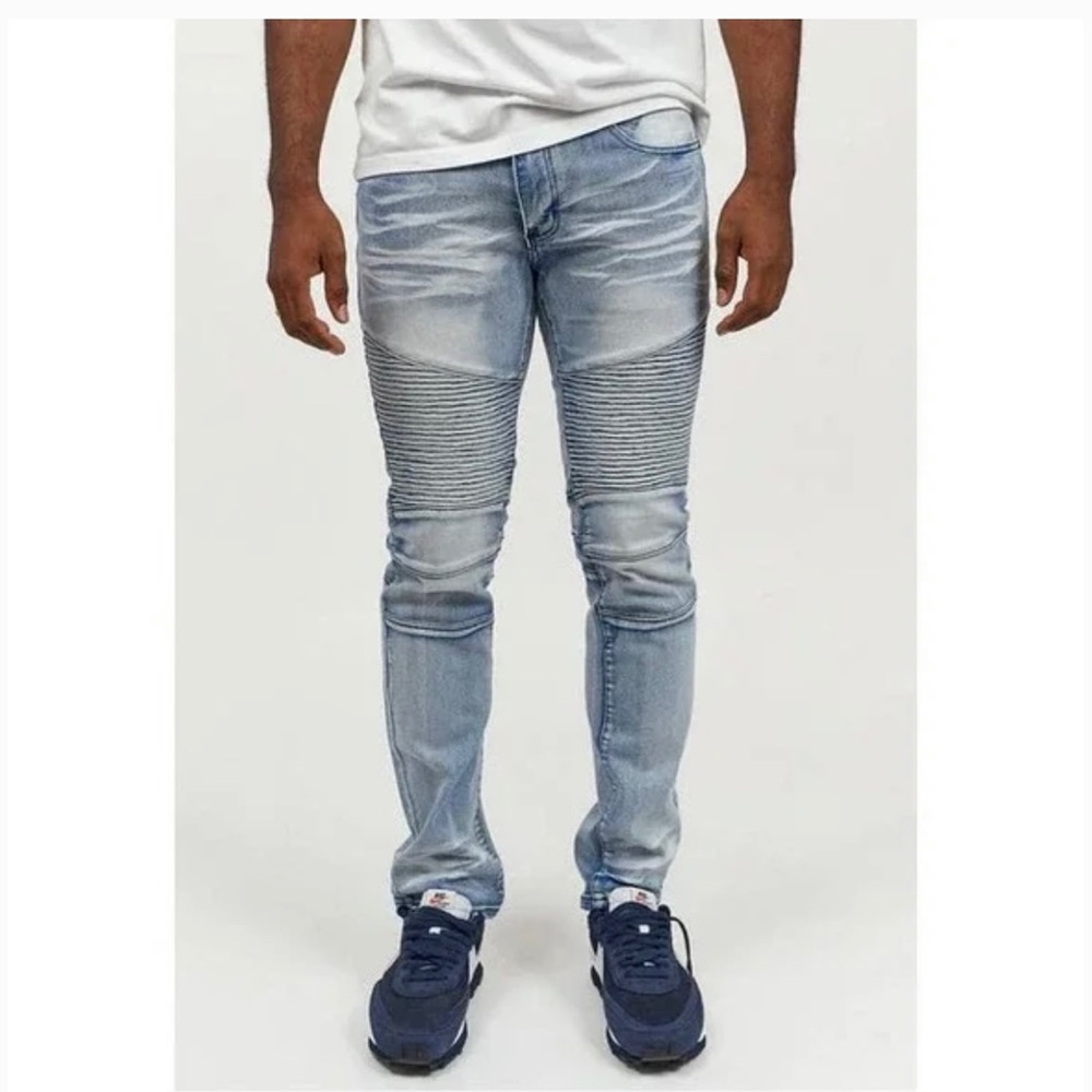 REASON Men's Sz 34 Slim Skinny Fit Stretch Moto Light Wash Jeans